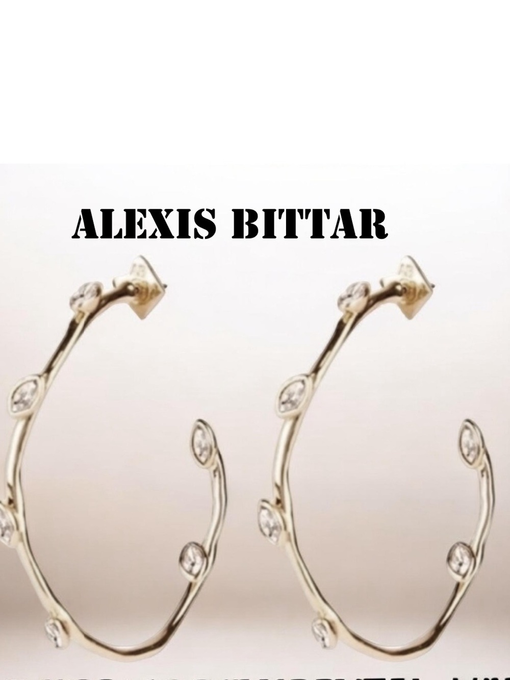 ALEXIS BITTAR NAVETTE MARQUIS CRYSTAL HOOP EARRINGS GOLD BRASS